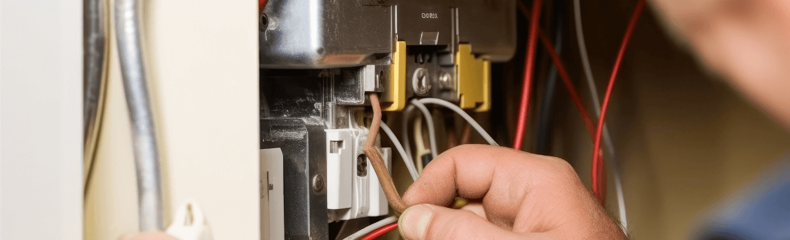 hand touching wires in furnace