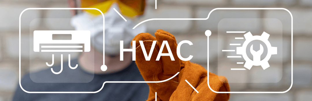 technician touching virtual screen that says hvac with wrench and mini split